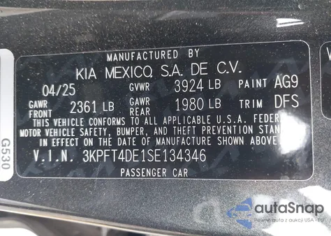 2025 Kia K4 Lx из США, поврежденный, VIN 3KPFT4DE1SE134346